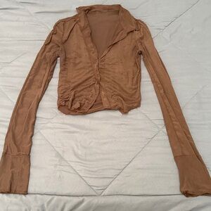 Brown Sheer/Mesh Long Sleeve Top